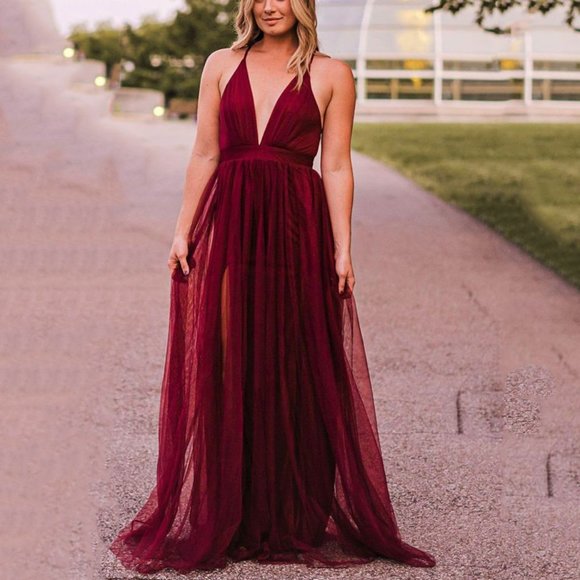 Burgundy Red Empire Waist Maxi Dress - Picture 3 of 6